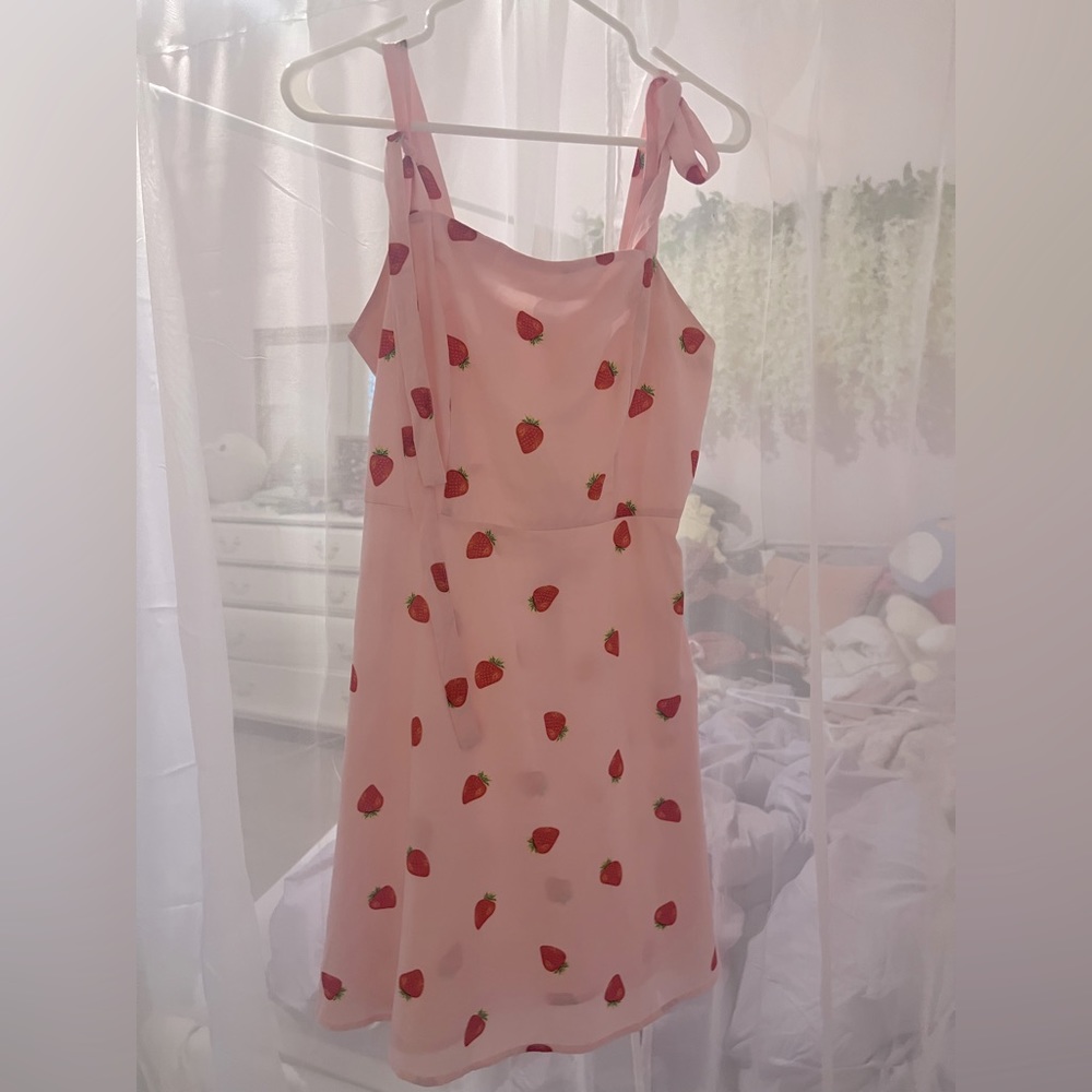 Pink Strawberry Sundress with Tie Straps
